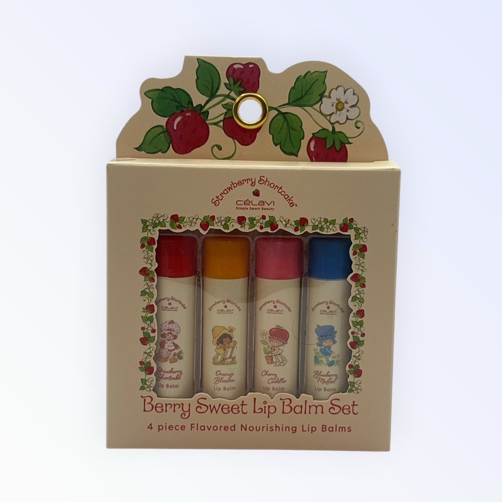 Strawberry Shortcake Berry Sweet Lip Balm Set 4pc Flavored Lip Care NIB
